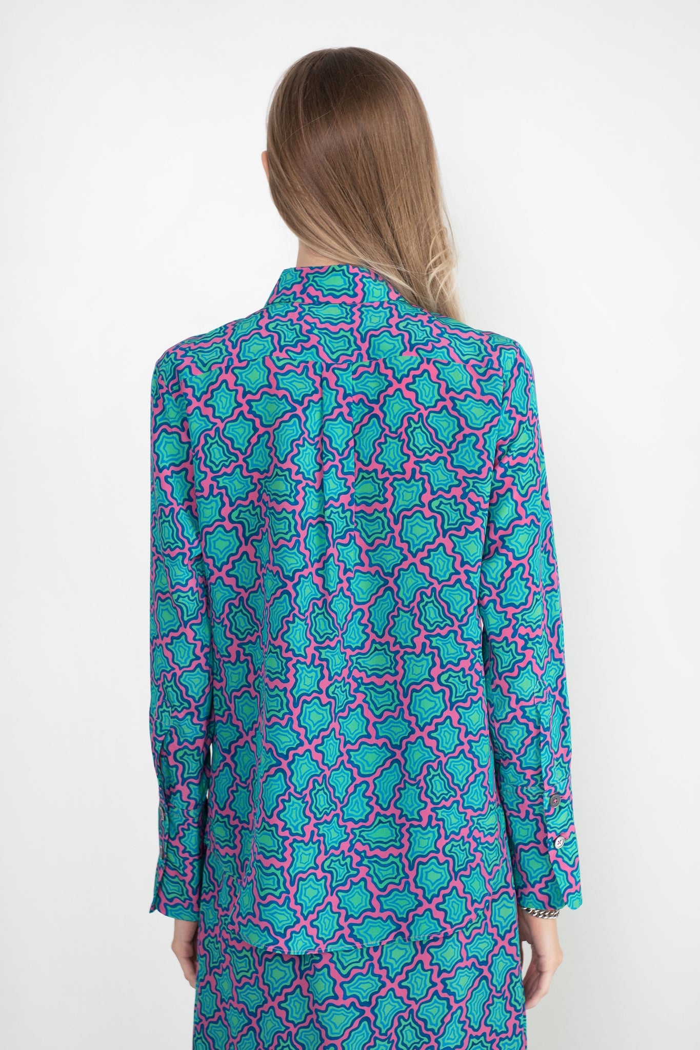 ODEEH - Memphis Achats Crepe De Chine Blouse, Caribbean Blue