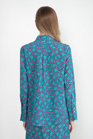 ODEEH - Memphis Achats Crepe De Chine Blouse, Caribbean Blue