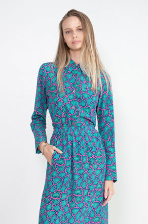 ODEEH - Memphis Achats Crepe De Chine Blouse, Caribbean Blue