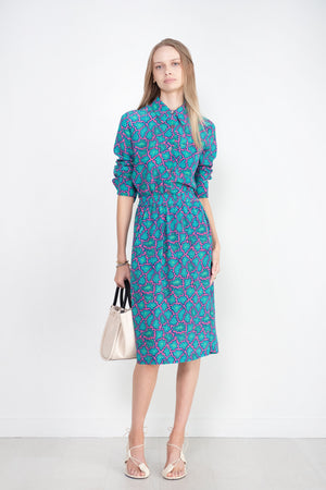 ODEEH - Memphis Achats Crepe De Chine Blouse, Caribbean Blue