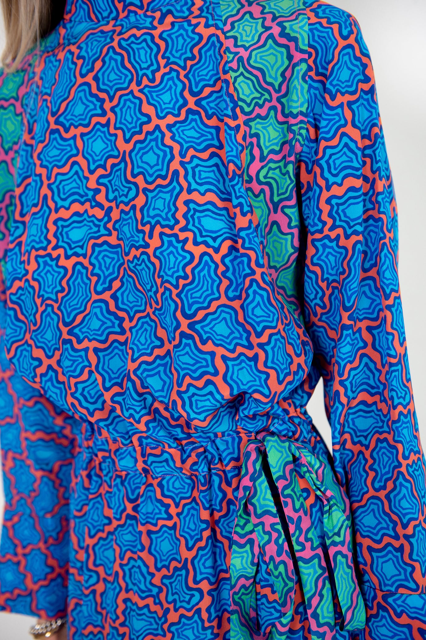 ODEEH - Memphis Achats Crepe De Chine Dress, Turquoise Blue