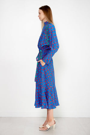 ODEEH - Memphis Achats Crepe De Chine Dress, Turquoise Blue