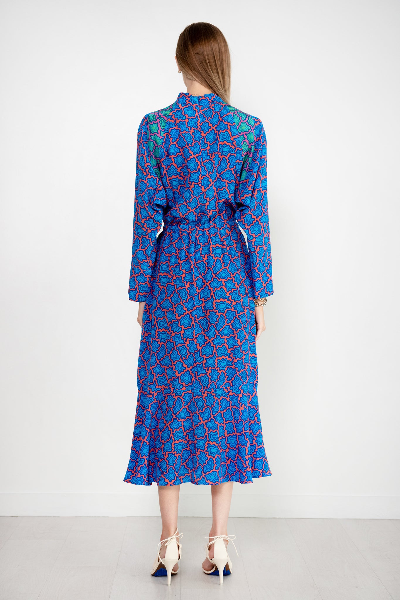 ODEEH - Memphis Achats Crepe De Chine Dress, Turquoise Blue