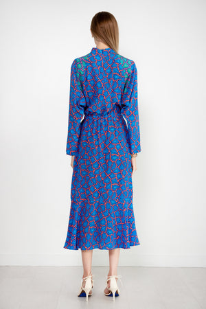 ODEEH - Memphis Achats Crepe De Chine Dress, Turquoise Blue
