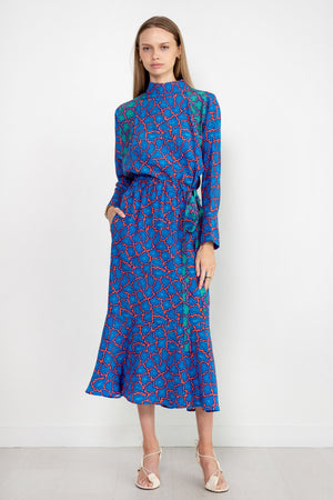 ODEEH - Memphis Achats Crepe De Chine Dress, Turquoise Blue
