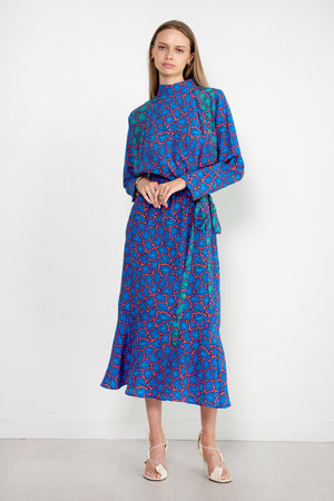 ODEEH - Memphis Achats Crepe De Chine Dress, Turquoise Blue