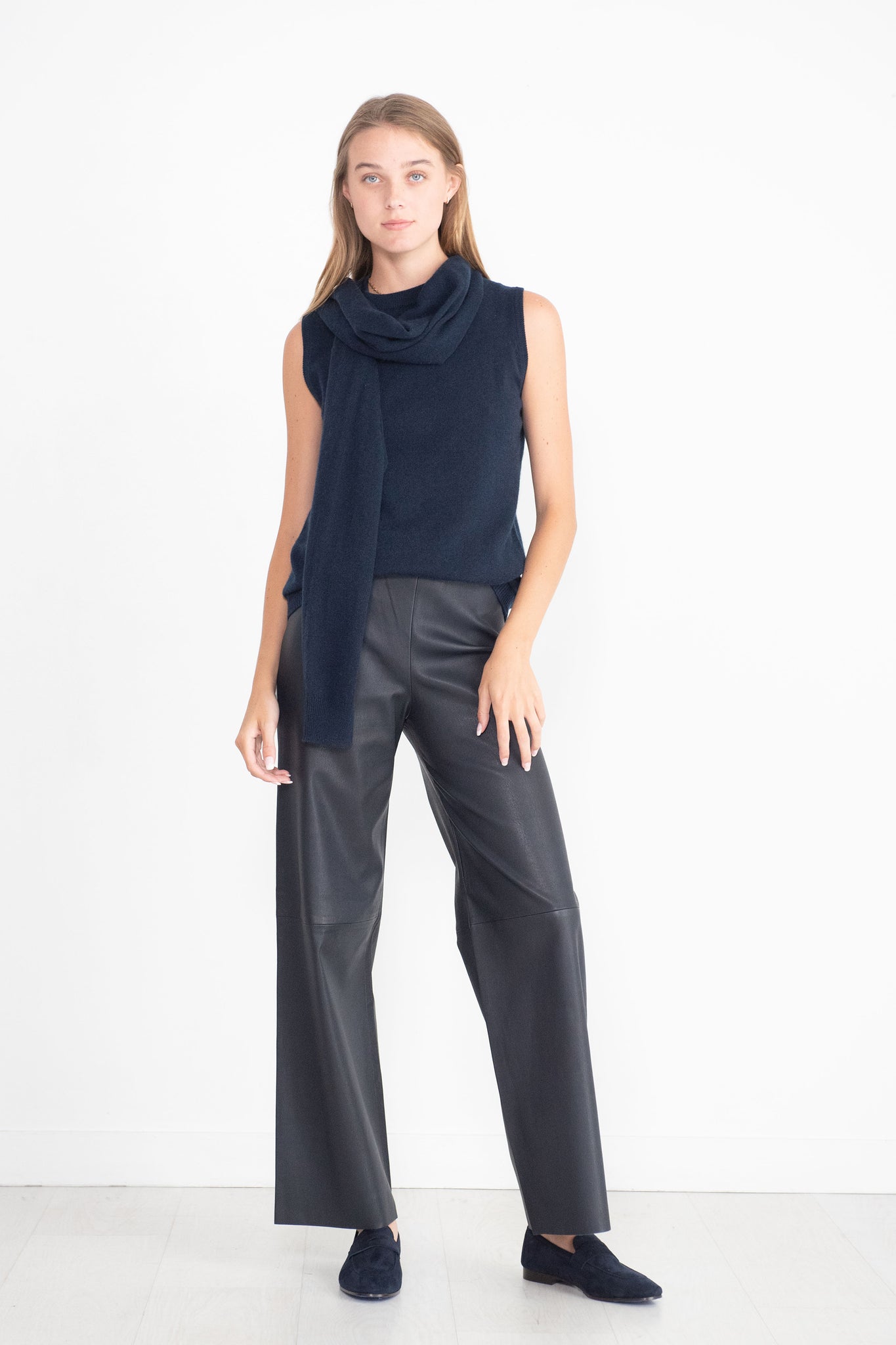 ODEEH - Nappa Stretch Leather Trousers, Navy-Black