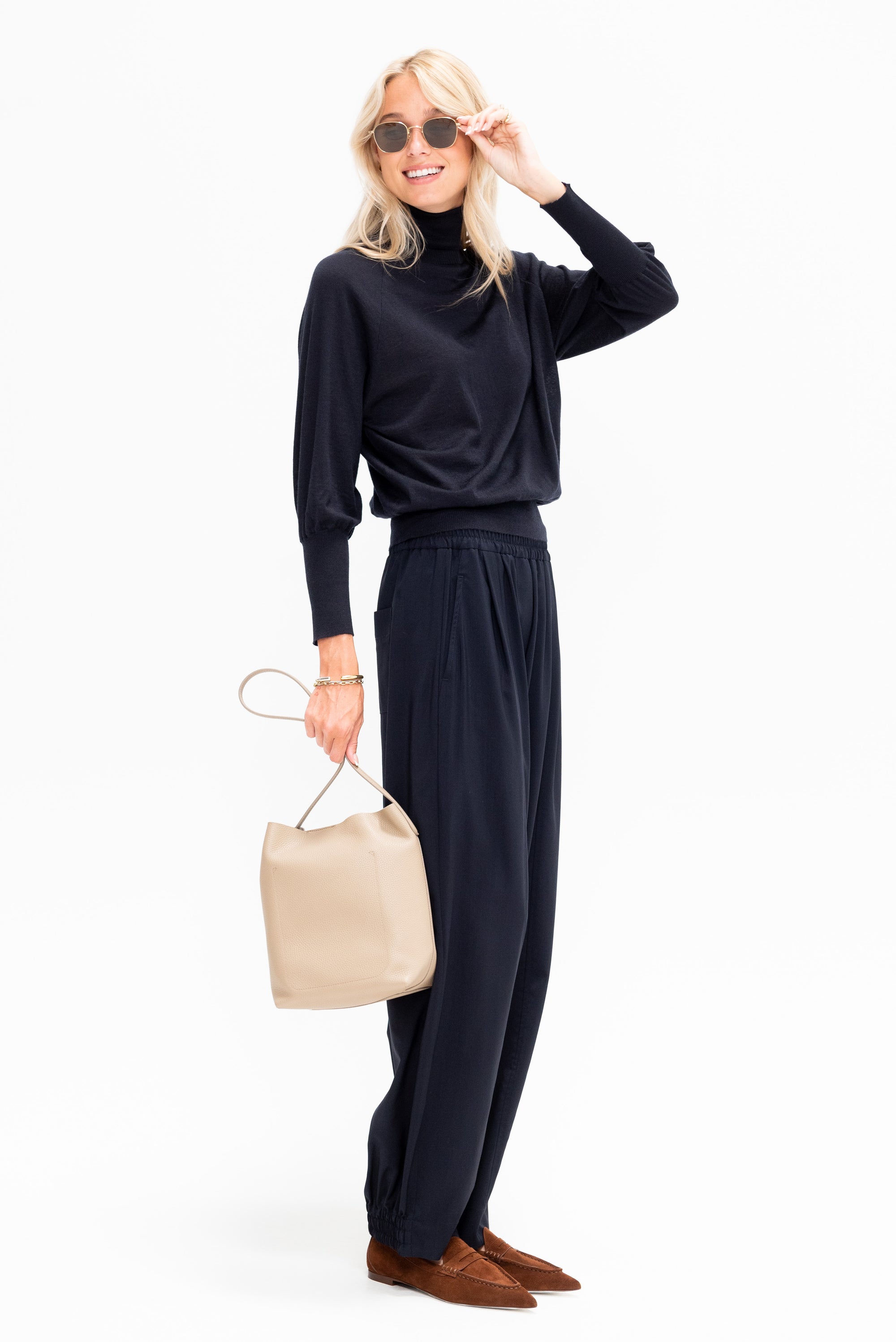 Elastic-Waist Pants, Navy