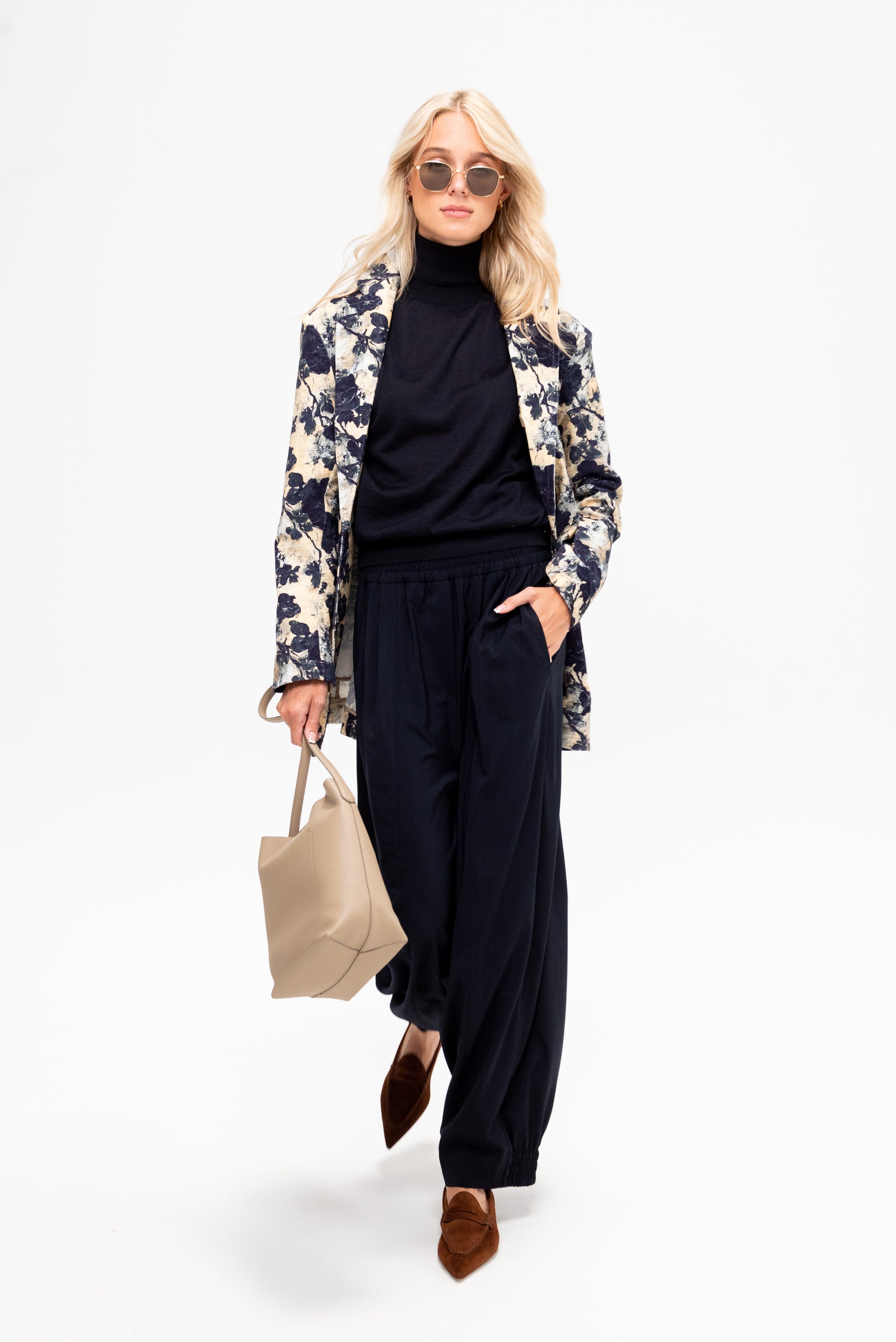 Elastic-Waist Pants, Navy