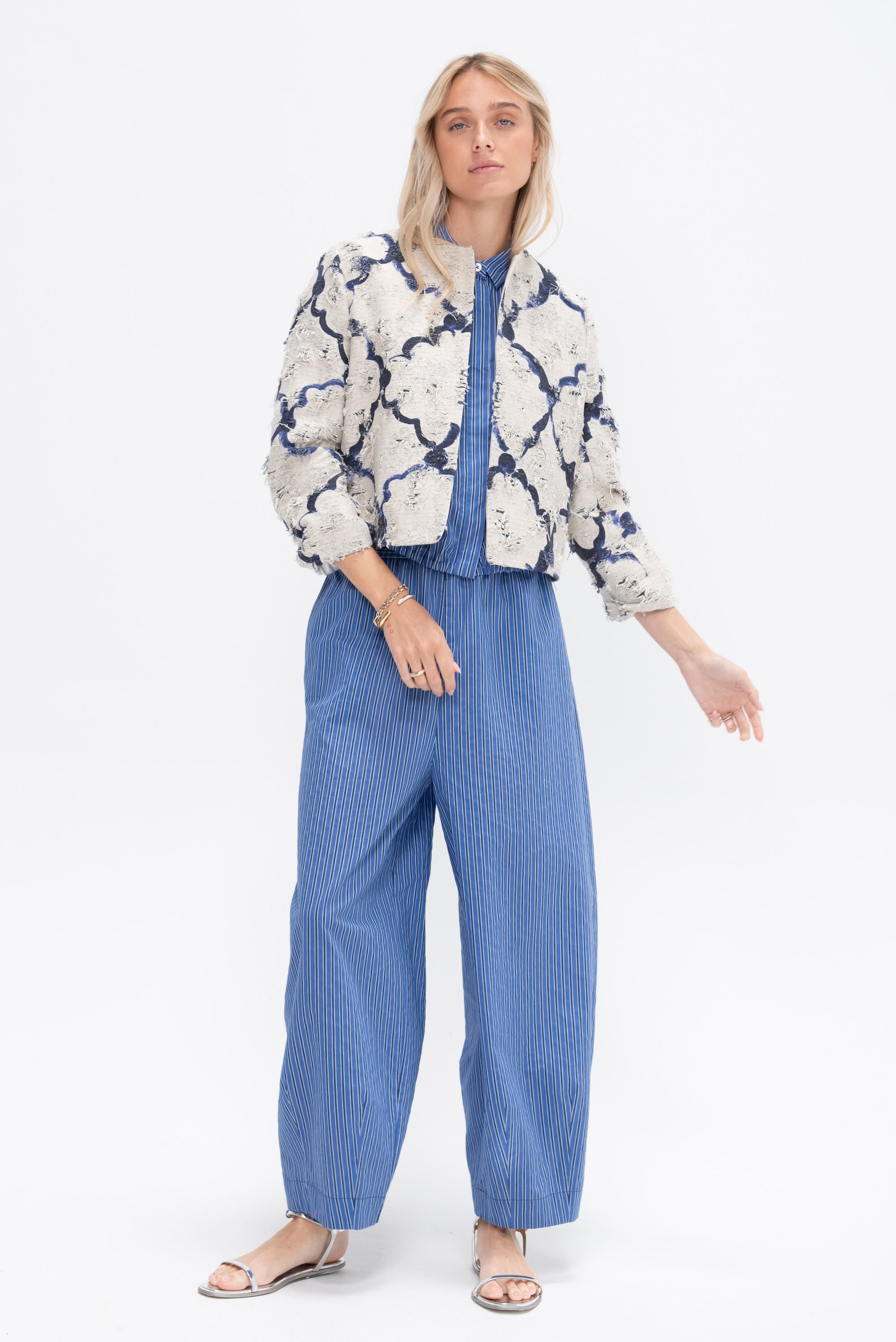 Light Cotton Stripe Trousers, Ultramarine