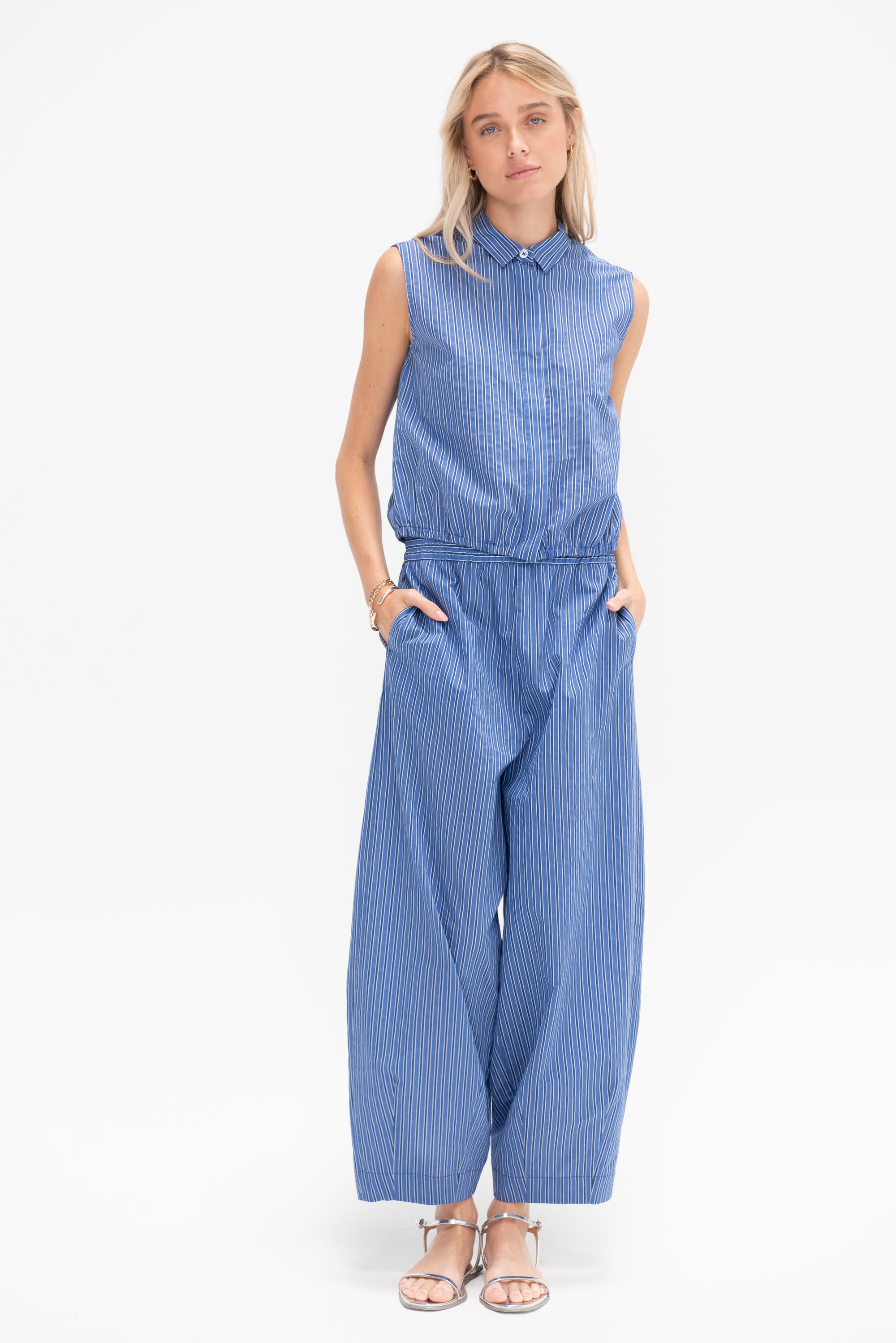 Light Cotton Stripe Trousers, Ultramarine