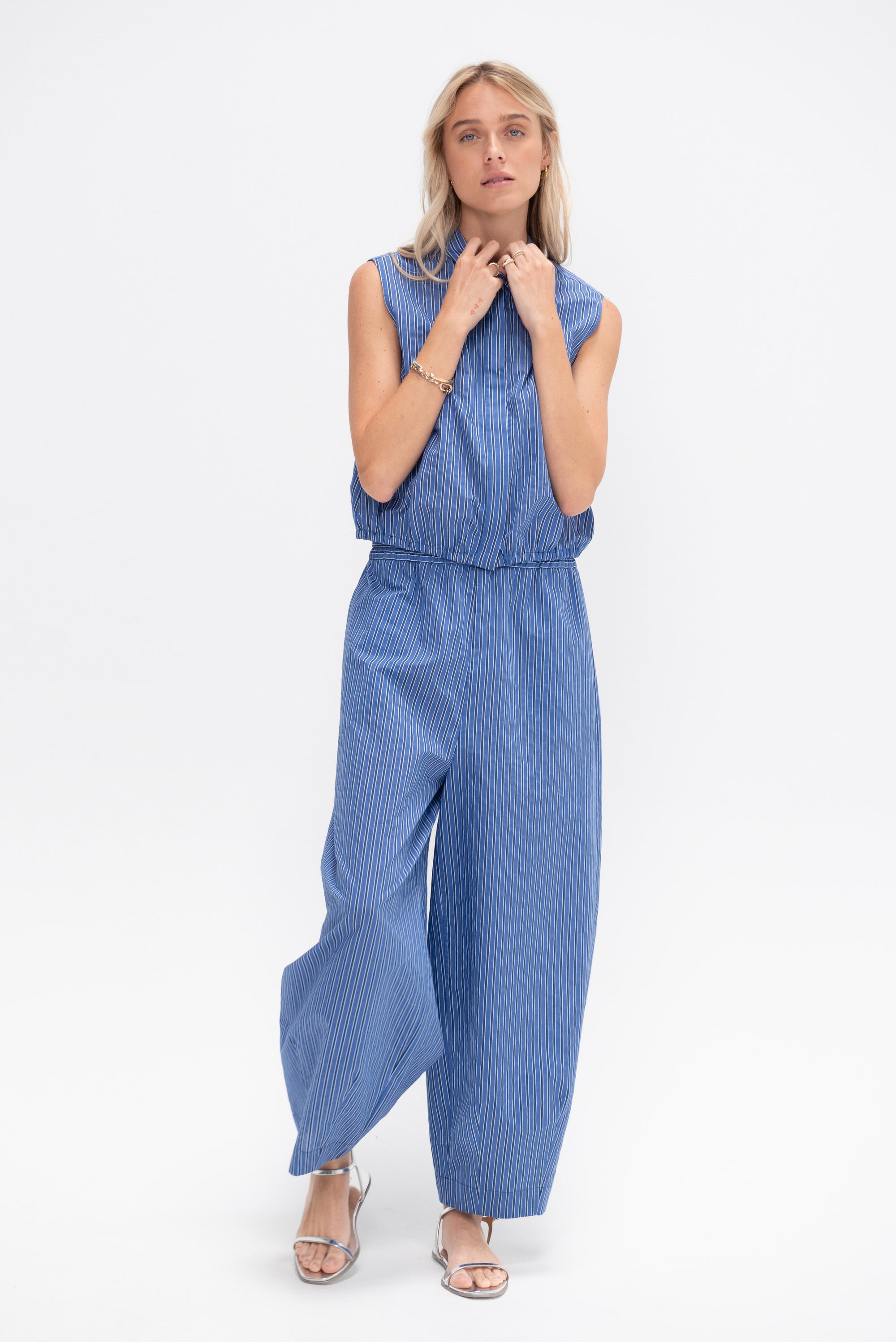 Light Cotton Stripe Trousers, Ultramarine