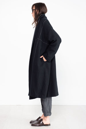 pas de calais - Wool Twill Duster Coat, Black