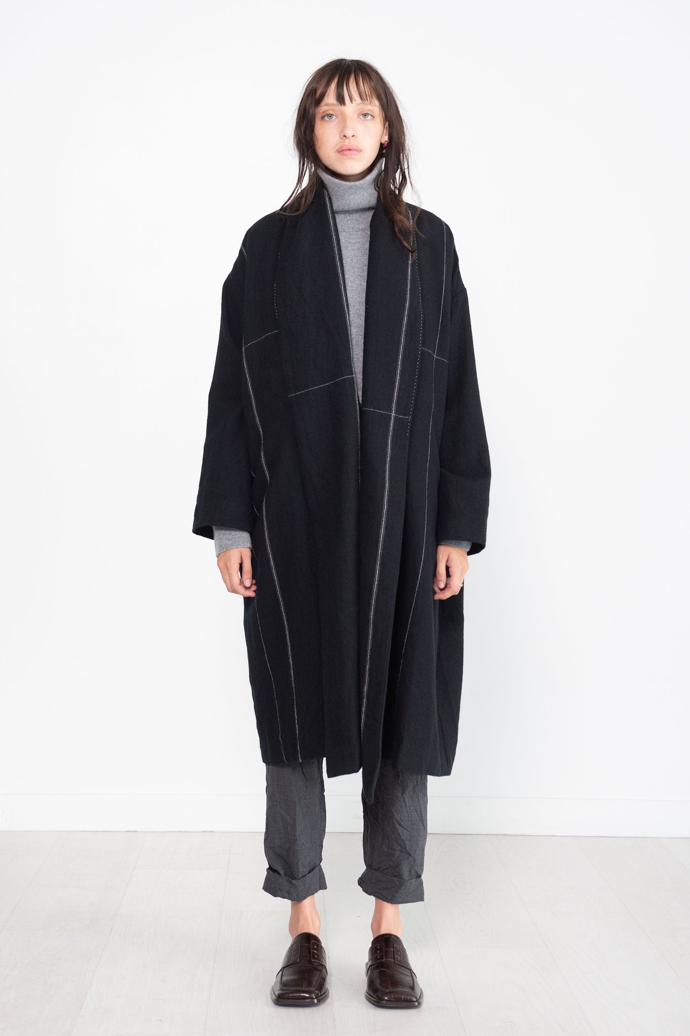 pas de calais - Wool Twill Duster Coat, Black