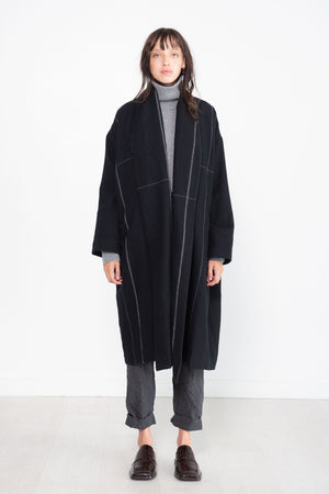 pas de calais - Wool Twill Duster Coat, Black