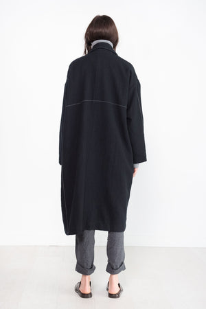 pas de calais - Wool Twill Duster Coat, Black