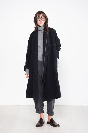 pas de calais - Wool Twill Duster Coat, Black