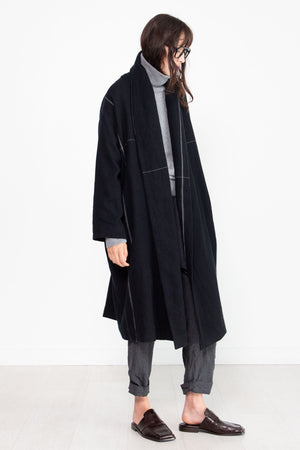 pas de calais - Wool Twill Duster Coat, Black