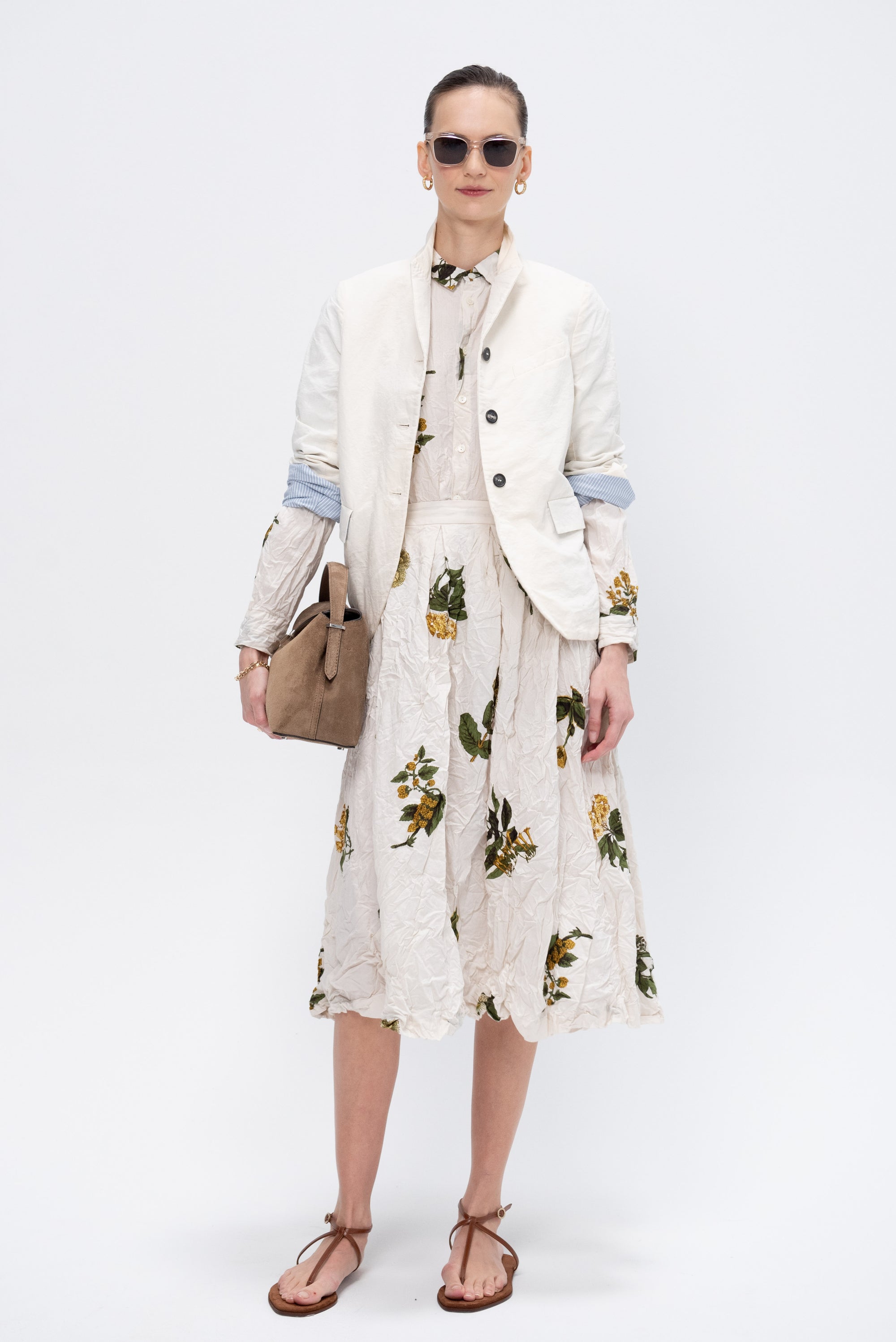 Summer Botanical Print Skirt, Ivory