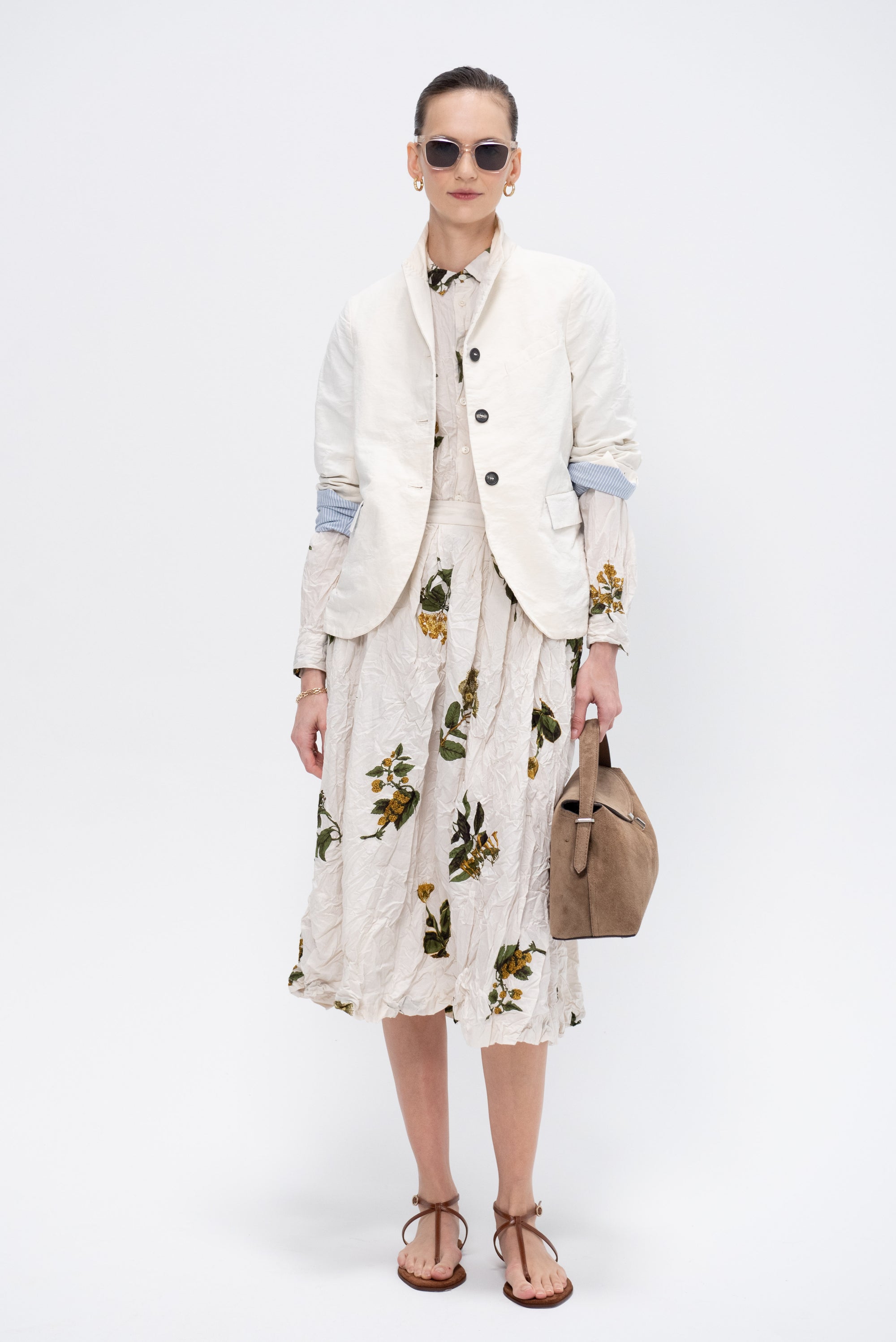 Summer Botanical Print Skirt, Ivory