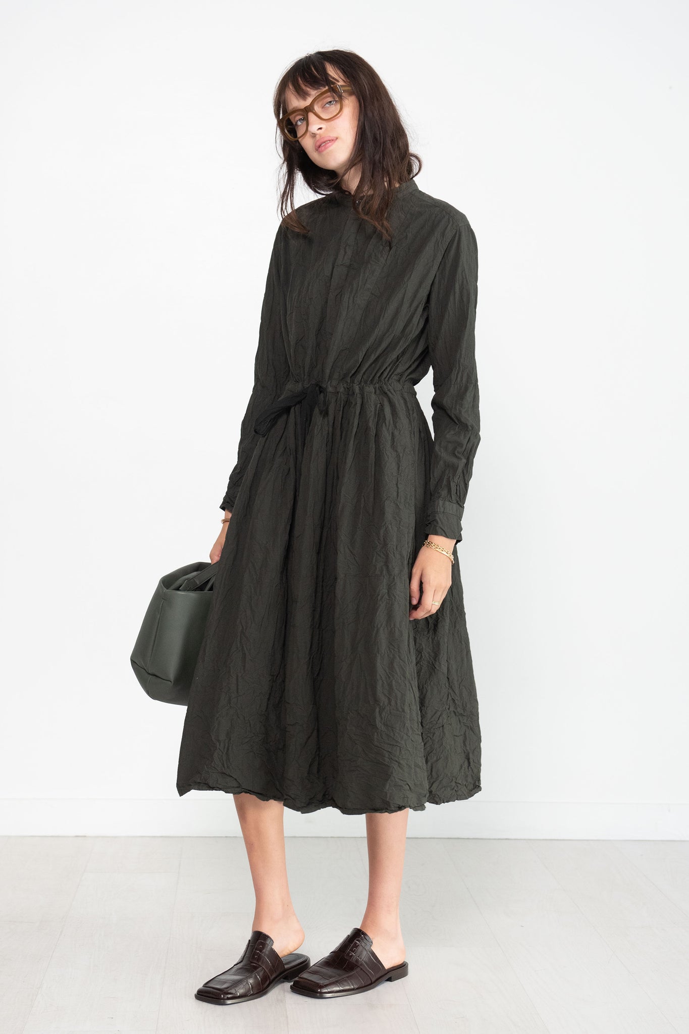 pas de calais - Crinkle Finish Long Dress, Khaki