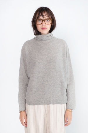 pas de calais - Fine Wool Loose High Neck Pullover, Grey