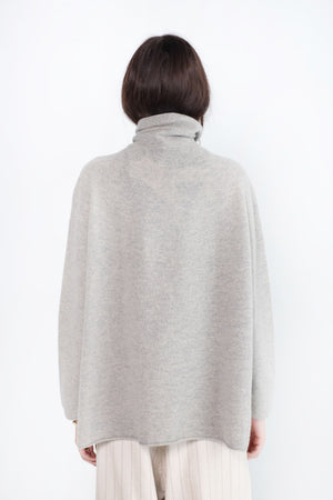 pas de calais - Fine Wool Loose High Neck Pullover, Grey