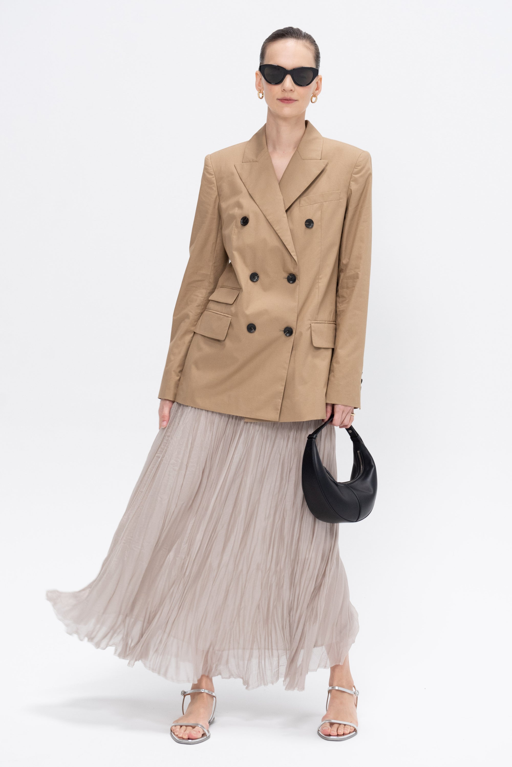 Organdy Hand Pleated Long Skirt, Natural
