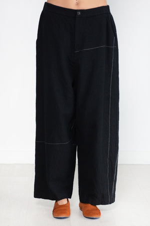 pas de calais - Wide Pants Wool Twill, Black