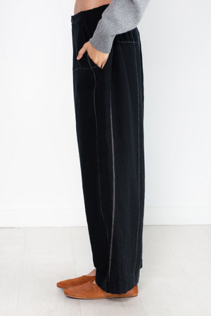 pas de calais - Wide Pants Wool Twill, Black
