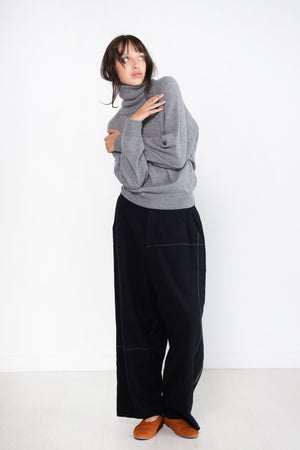 pas de calais - Wide Pants Wool Twill, Black