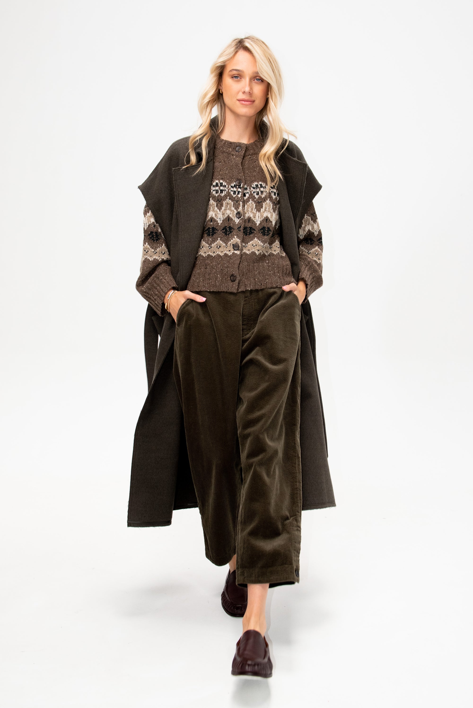Corduroy Tapered Pants, Khaki