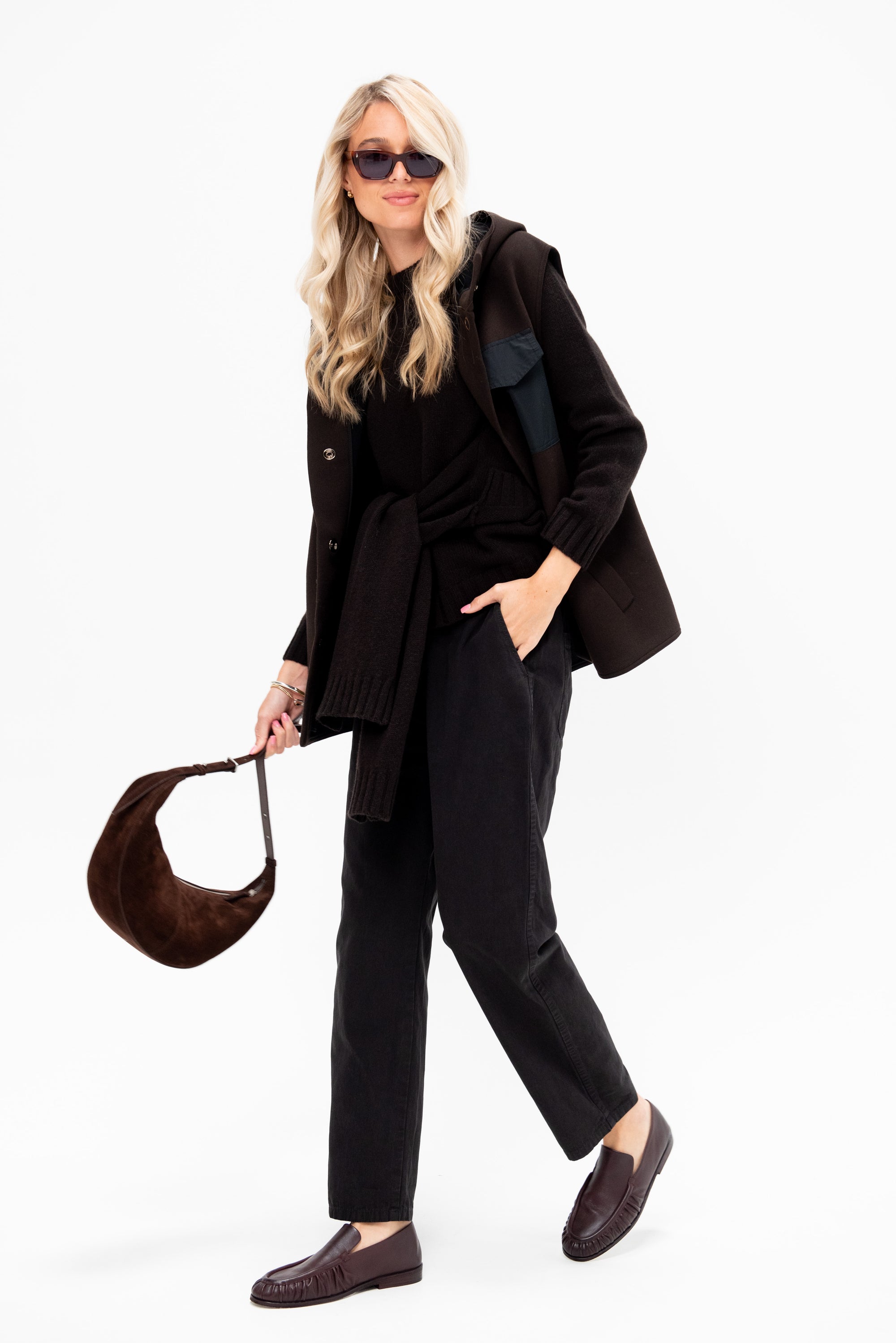 Cotton Grosgrain Tapered Pants, Dark Brown