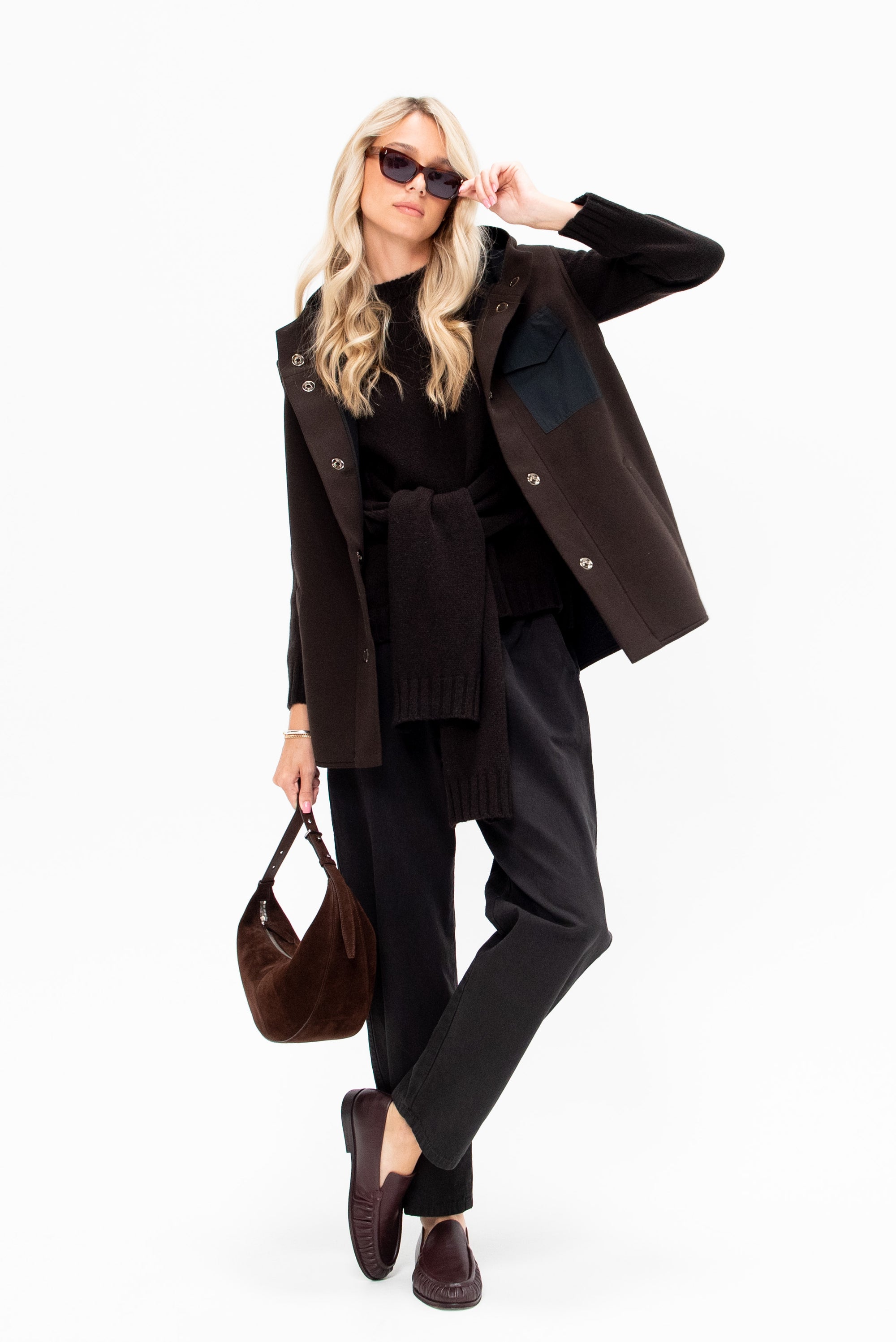 Cotton Grosgrain Tapered Pants, Dark Brown