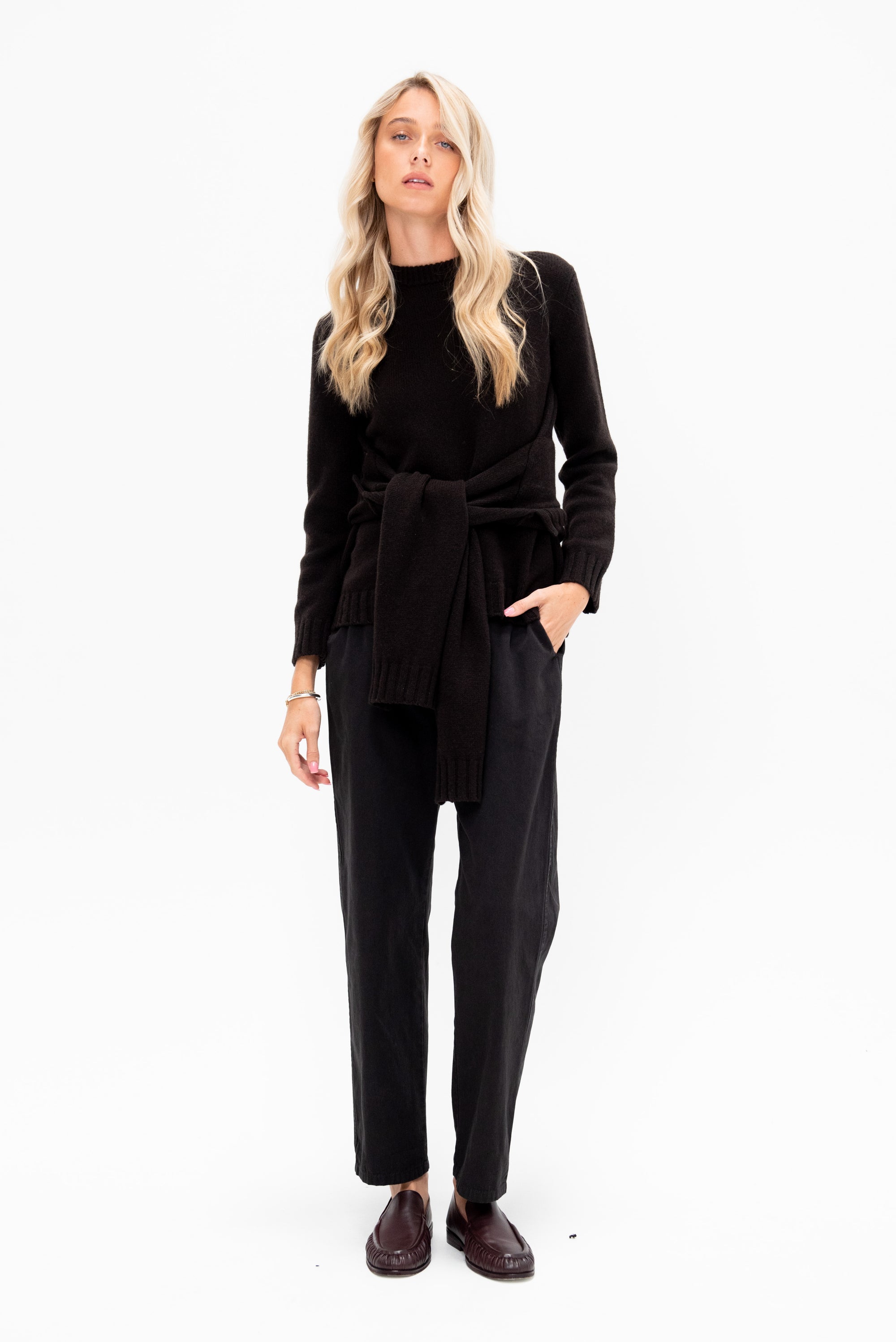 Cotton Grosgrain Tapered Pants, Dark Brown