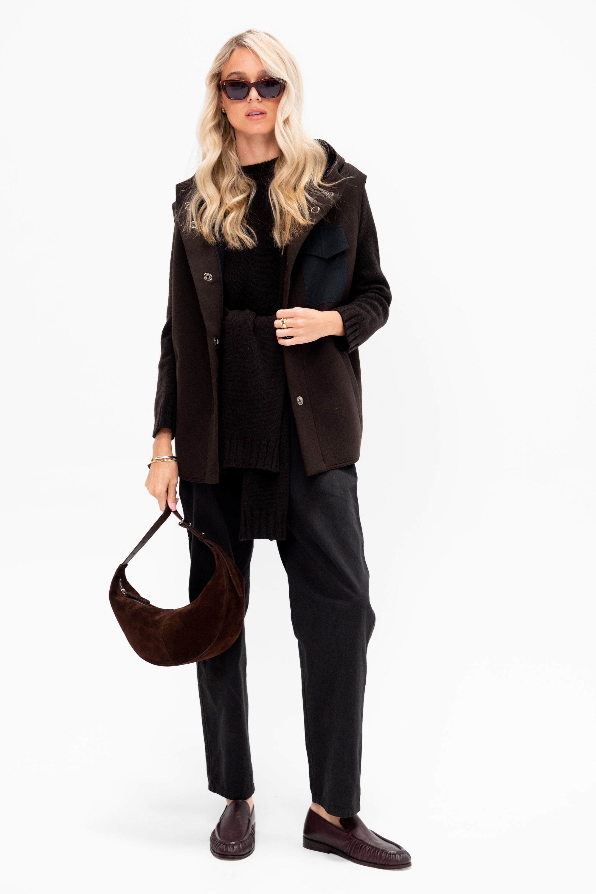 Cotton Grosgrain Tapered Pants, Dark Brown