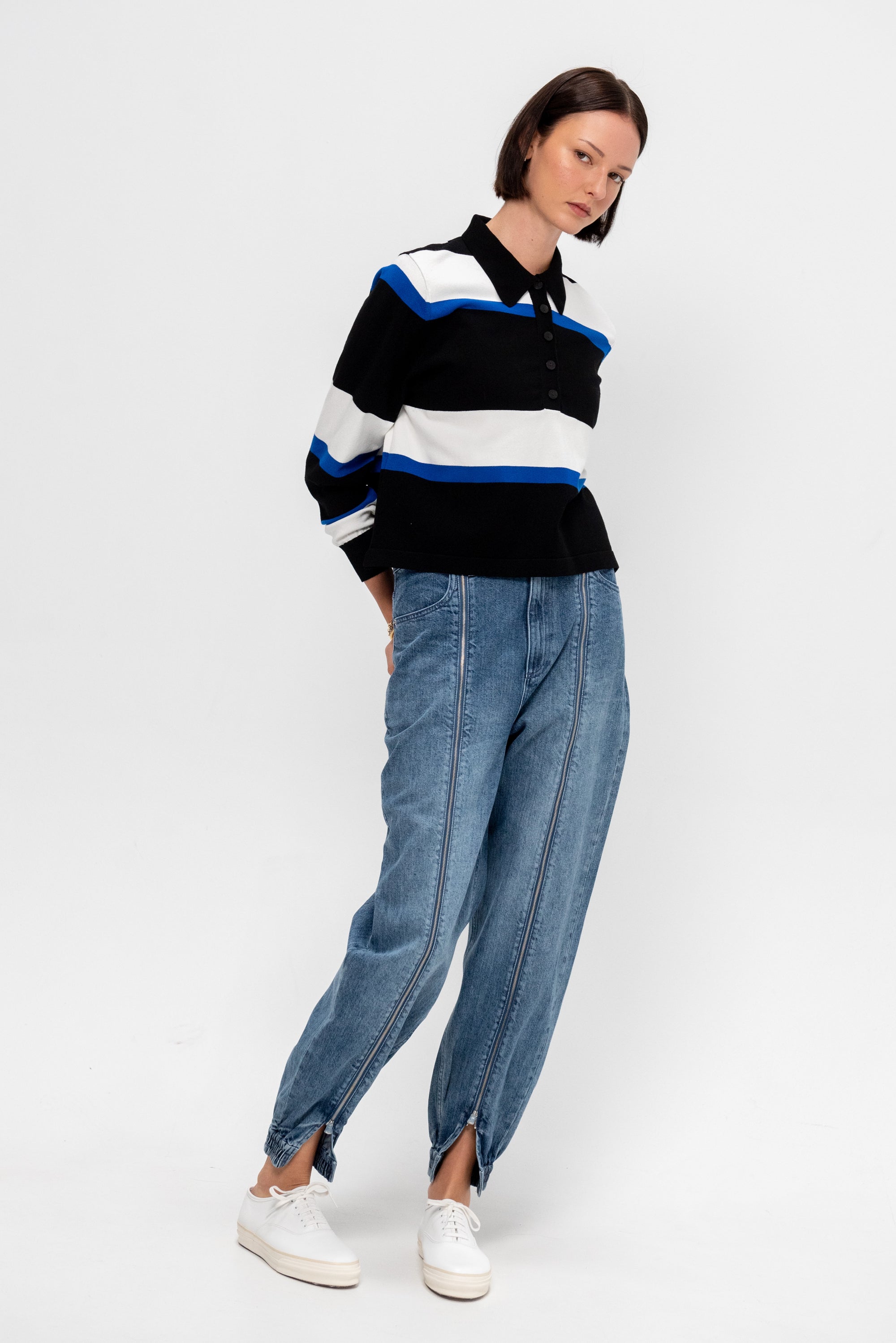 Iska Blouse, Black / Blue / Off White