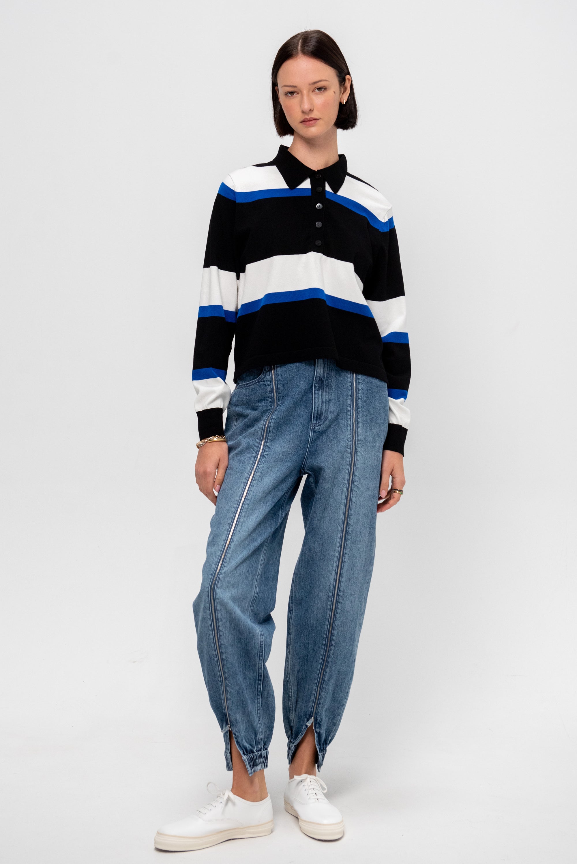 Iska Blouse, Black / Blue / Off White