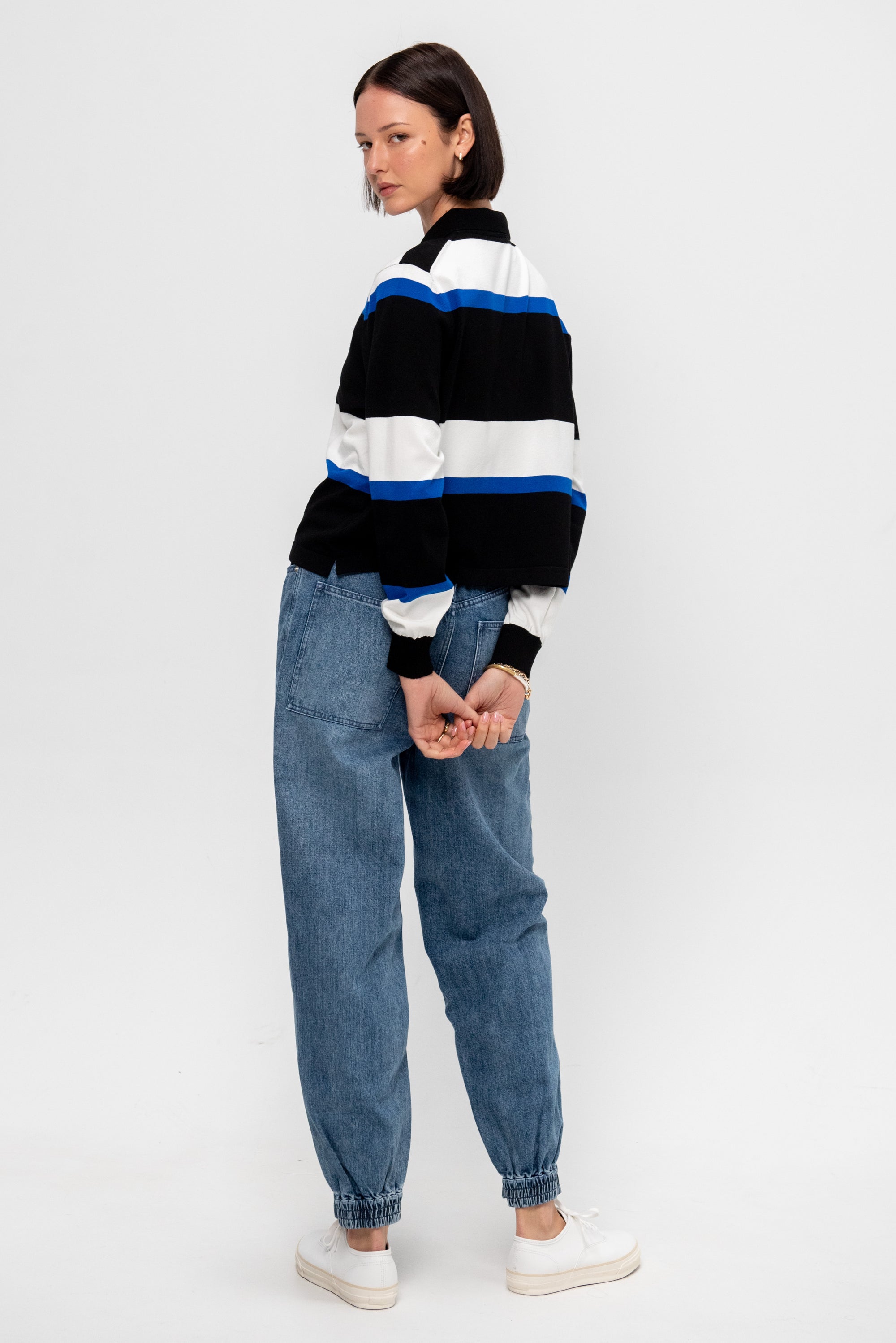 Iska Blouse, Black / Blue / Off White