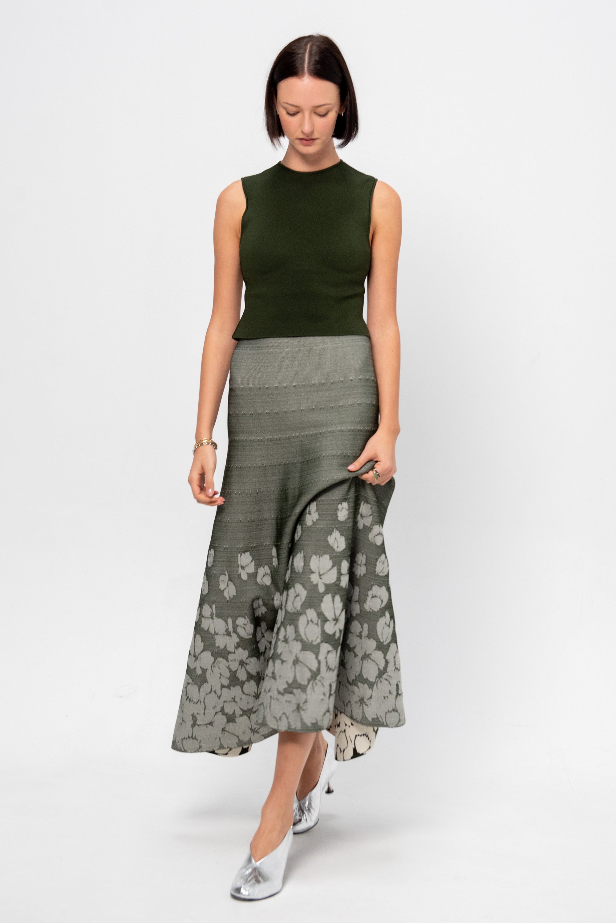 Kaia Skirt, Military Green &amp; Off-White