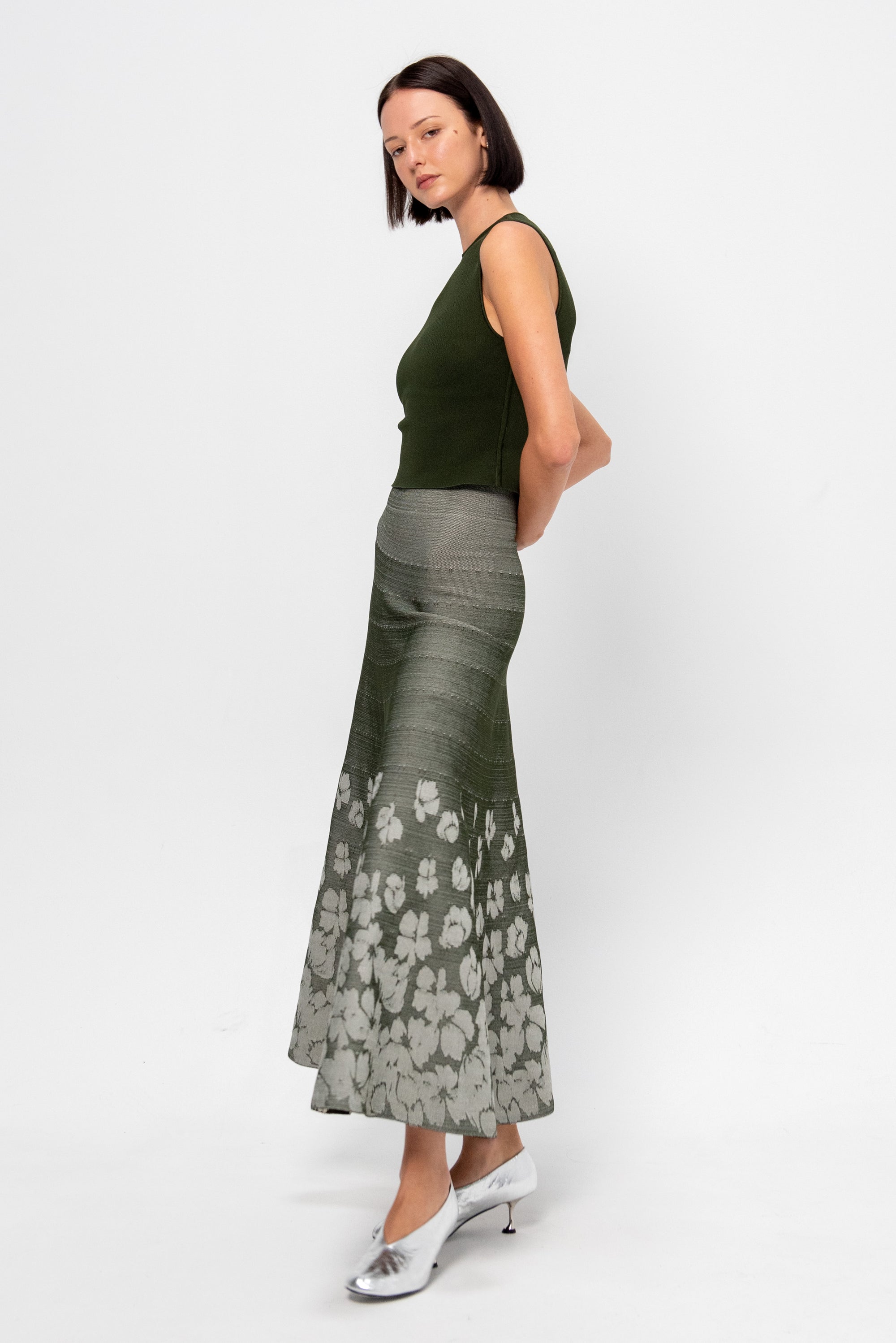 Kaia Skirt, Military Green &amp; Off-White