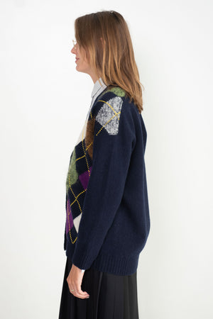 PLAN C - Argyle Knit Cardigan, Blue
