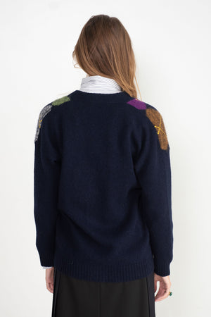 PLAN C - Argyle Knit Cardigan, Blue