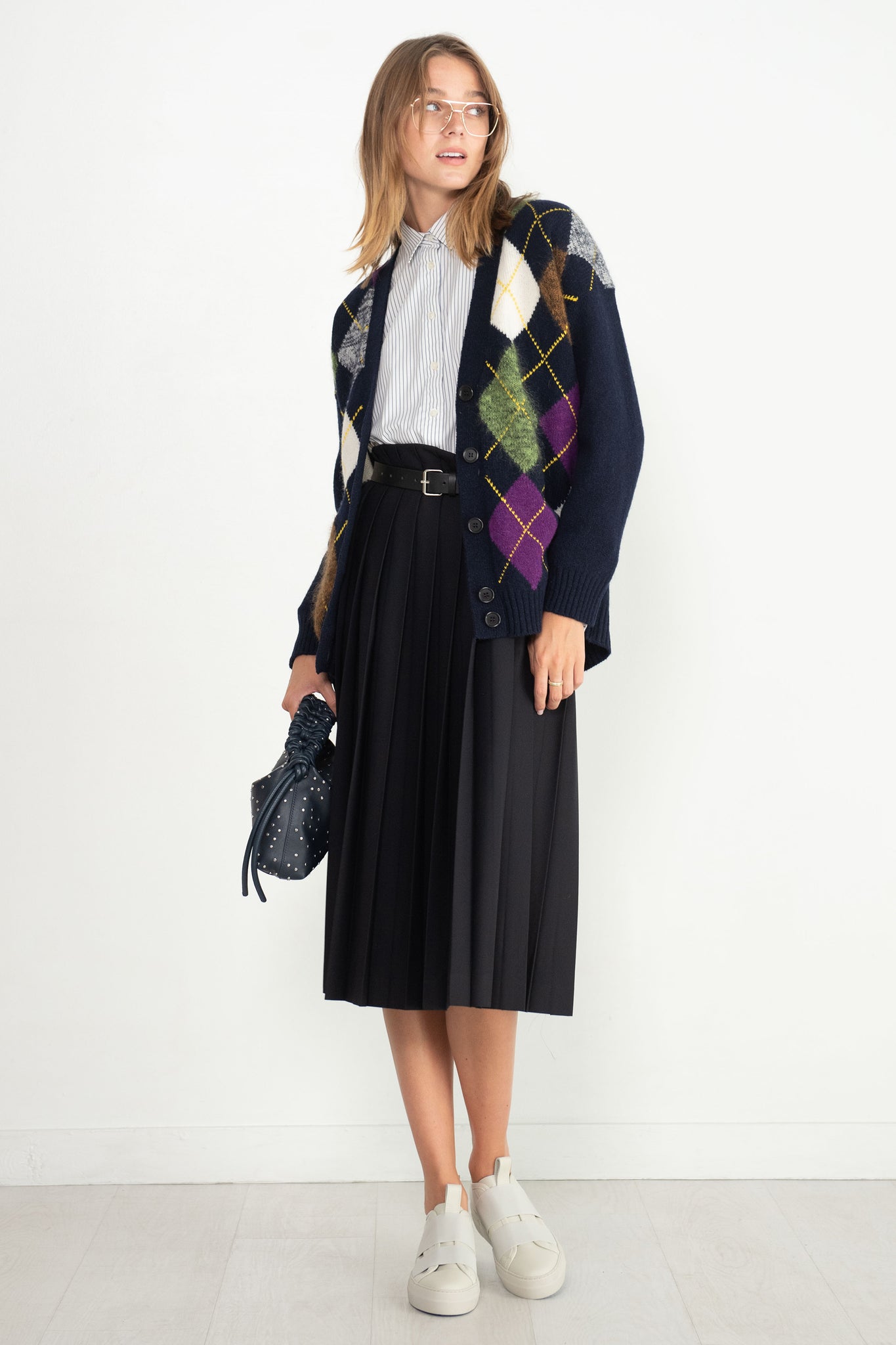 PLAN C - Argyle Knit Cardigan, Blue