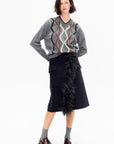 Argyle Cashmere V-Neck Knit, Light Grey