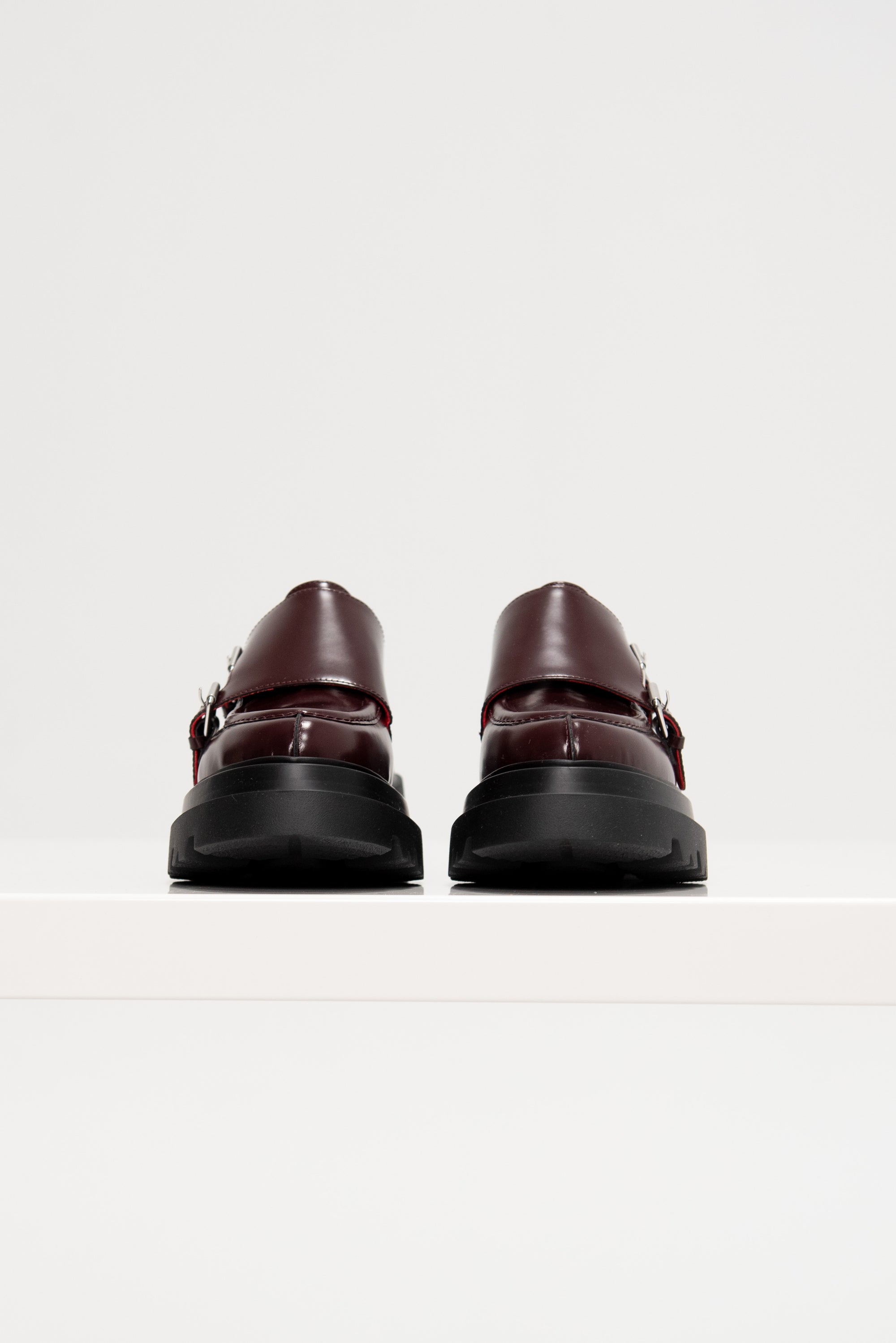 Leather Loafers with Buckles, Burgundy