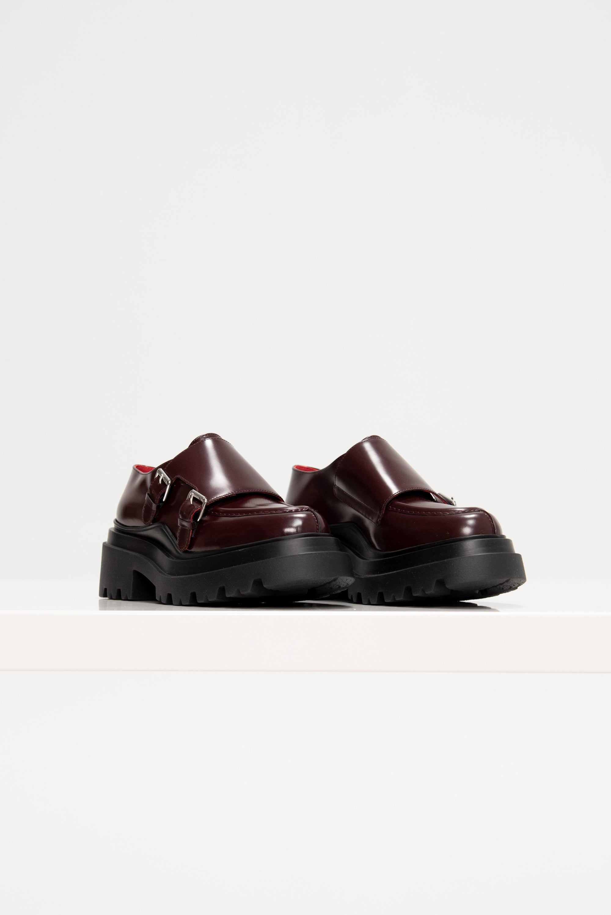 Leather Loafers with Buckles, Burgundy