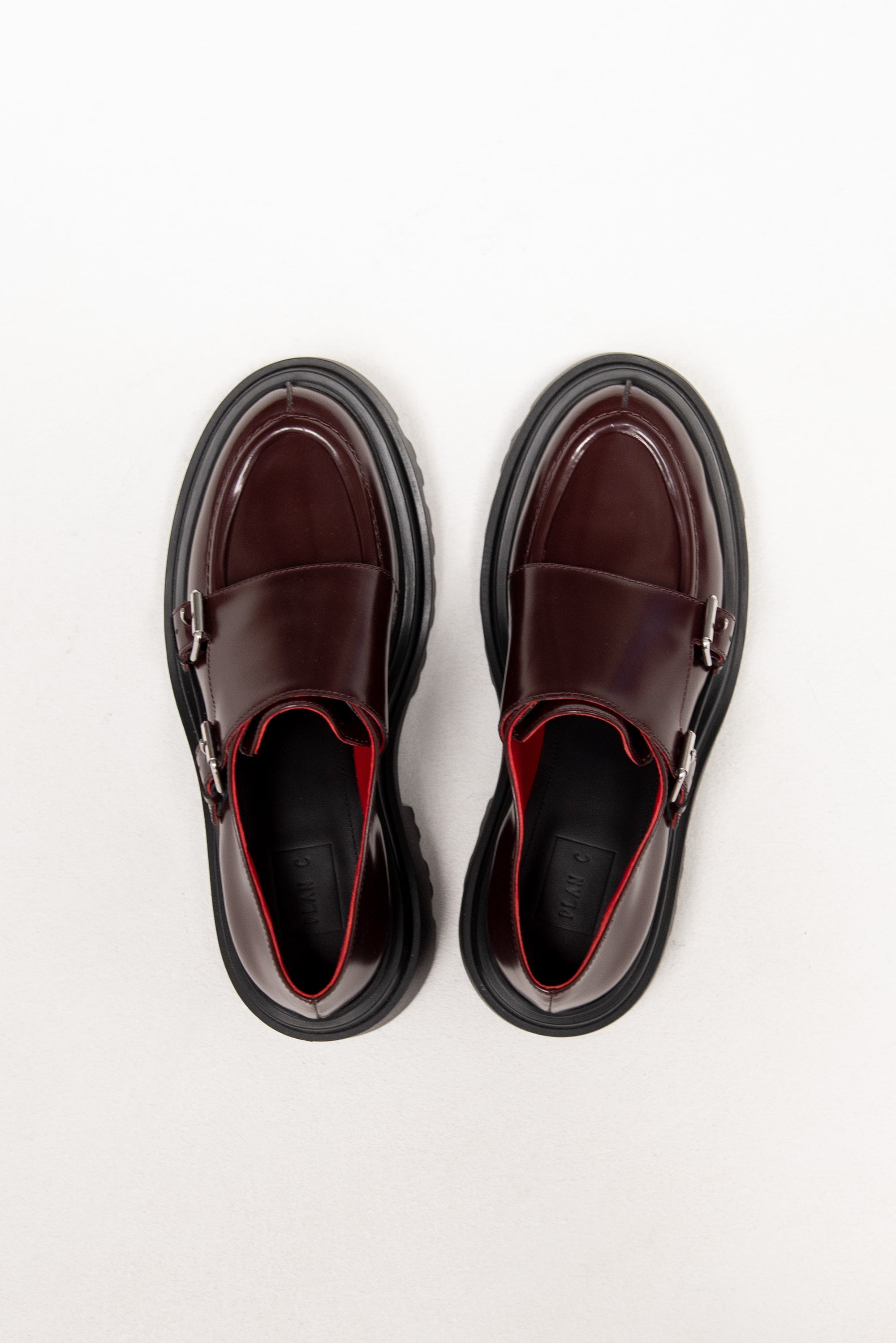 Leather Loafers with Buckles, Burgundy