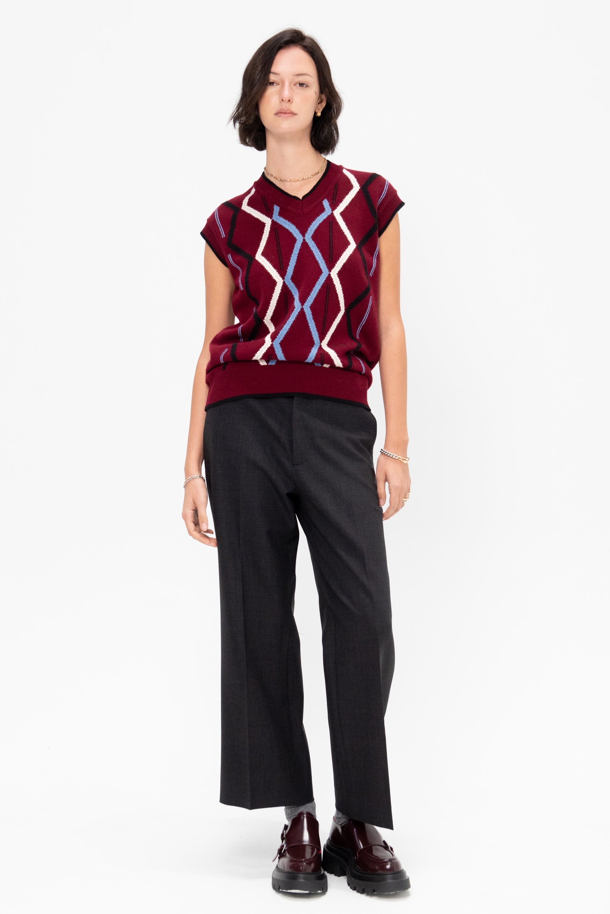 Cashmere V-Neck Vest, Burgundy