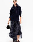 Checked Pattern Crewneck Knit, Dark Blue